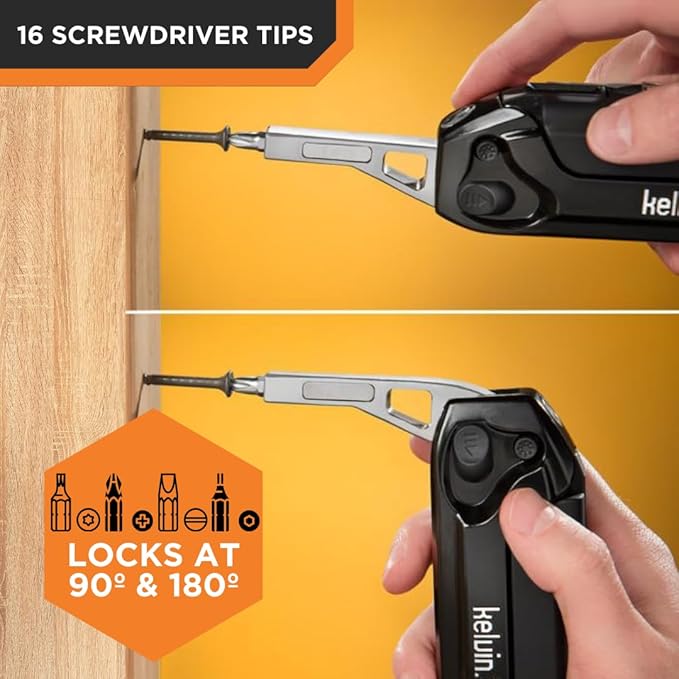 Kelvin Tools Kelvin 23 Urban Multi Tool Screwdriver Set All in One with 16 Bit Set, Tape Measure, Liquid Level, Hammer, Flashlight Multibit Pocket Screwdriver, Universal Precision - Pink