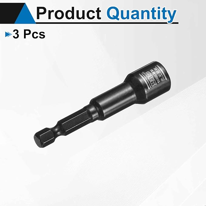 HARFINGTON 3pcs Nut Driver Drill Bit 10mm Metric Socket 1/4" Hex Shank 2.6" (65mm) Long Magnetic 6-Point Sockets Quick Change CR-V Steel Bolt Setters for Power Drill Drivers