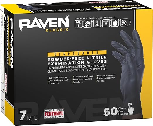 SAS Safety 66519-01 Raven Powder-Free Exam Grade Nitrile - 6 mil 50 Gloves per box