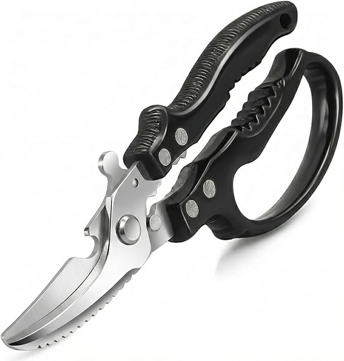 Heavy Duty Kitchen Shears - Ultra Sharp All Purpose Food Scissors for Cutting Chicken Bones, Meat & Vegetables, Multi-Function Stainless Steel Cooking Shears (Black)