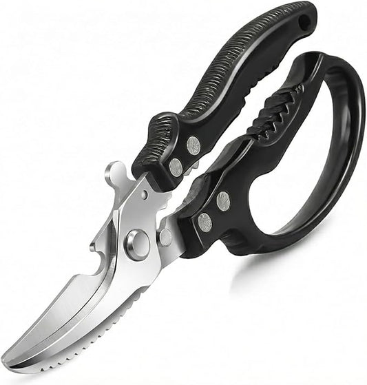 Heavy Duty Kitchen Shears - Ultra Sharp All Purpose Food Scissors for Cutting Chicken Bones, Meat & Vegetables, Multi-Function Stainless Steel Cooking Shears (Black)