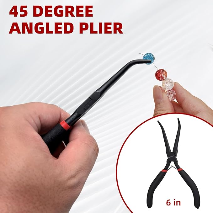 WISEUP 6" Mini Needle Nose Pliers Set竊?-Piece Small Long Reach Bent Needle Nose Pliers for Jewelry DIY Craft竊똓epair & Wire Wrapping