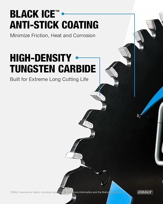 CRALY 6-1/2 Inch 60 Teeth Ultra Fine Finish Wood Cutting Circular Saw Blade, 5/8 Inch Arbor, Carbide Tipped, Thin Kerf, Black Ice™ Coating, for Plywood, MDF, OSB, Laminated, 2-Pack(C0660FF-2)