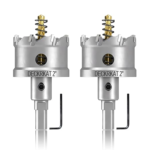 2-Pack 2" TCT Hole Saws for Hard Metal, Heavy Duty 50mm Tungsten Carbide Tipped Hole Cutters Set with Spring-Loaded Pilot Drill Bits for Stainless Steel, Metal, Iron, and Plastic