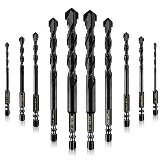 10 Piece Masonry Drill Bits for Tile Glass Ceramic Wall Brick Stone Soft-Metal Wood, Concrete Drill Bit Set,Carbide Tungsten Steel Alloy