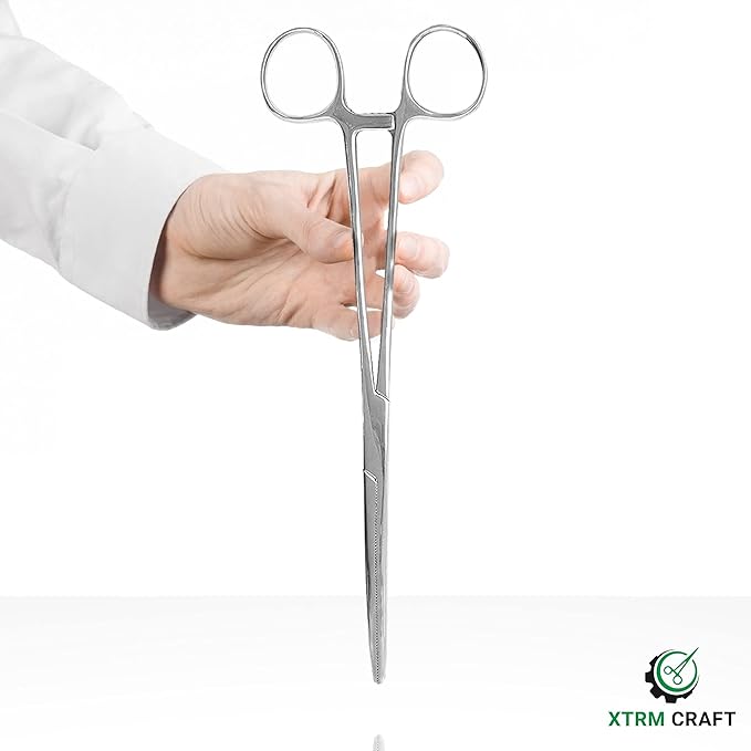 Pean Hemostat Straight and Curved Multipurpose Locking Tweezer Clamps Serrated, Stainless Steel - Hemostats for Nurses, Fishing Forceps, Crafts and Hobby