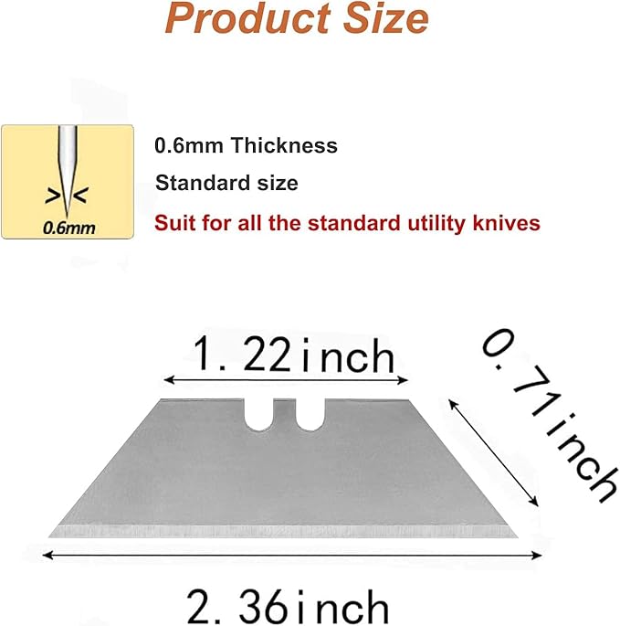 Vickay 60 Pack Utility Knife Blades, SK5 Steel Heavy Duty Box Cutter Replacement Blades with Plastic Case, Standard Size Razor Blades for Most Standard Utility Knives