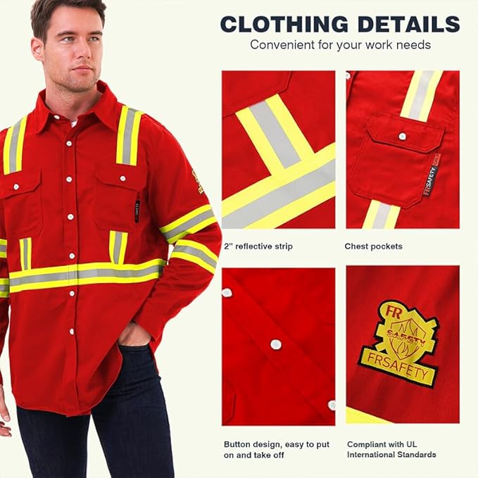 SKSAFETY 7oz FR Shirts for Men, Welding Shirt Hi Vis Flame Resistant 100% Cotton Fire Retardant Longsleeve Shirt CAT2