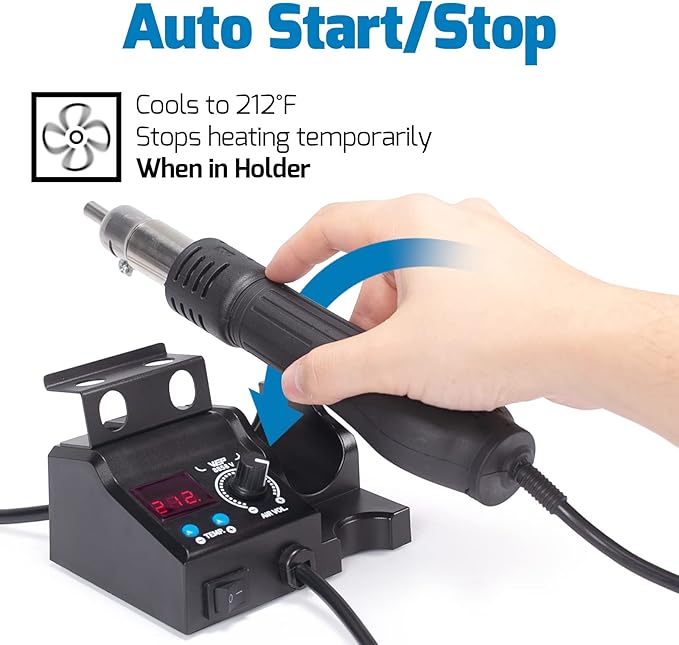 WEP 8858-V Hot Air Rework Station Kit with Compact Size, Integrated Nozzle Holder, 3 Nozzles, 2 Tweezers, Adjustable Temperature& Air Volume, PID Program, 째C/째F Conversion and More