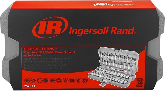 Ingersoll Rand 52-Piece Master Bit Socket Set, 1/4", 3/8", 1/2" Drive ??Metric & SAE Hex, Torx, Tamper-Proof, E-Torx, XZN ??S2 Steel Bits ??Heavy-Duty Storage Case ??752023