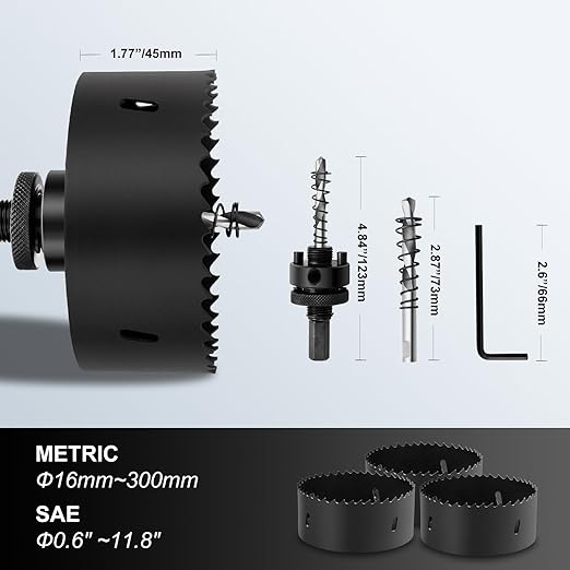 1-3/8" | 35mm Hole Saws with Heavy Duty Arbor HSS Bi-Metal Hole Cutter Drill Bit for Wood Cornhole Boards Plastic Drywall Metal Fiberboard(Black)