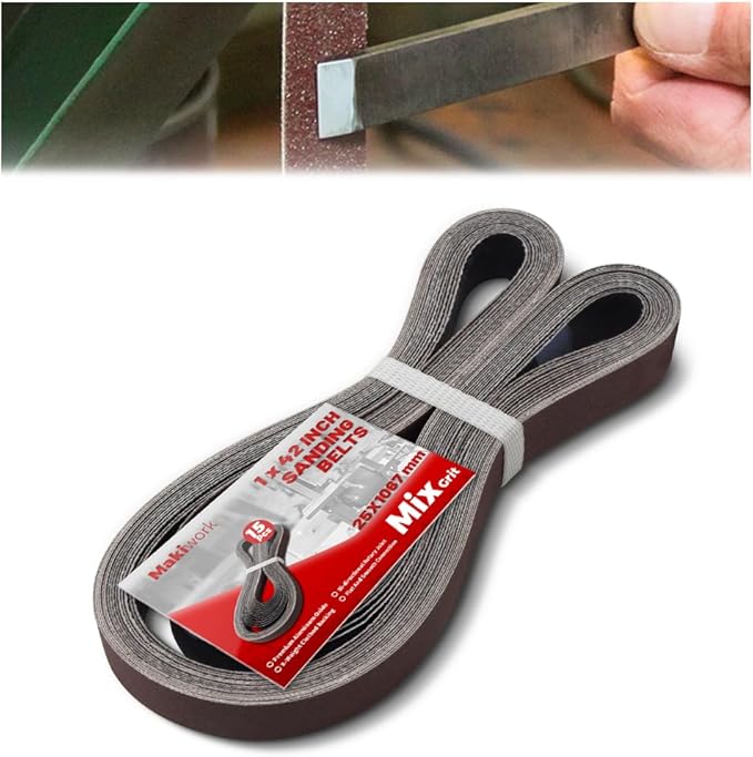 1 x 42 Inch 25 x 1067 mm Sanding Belts Set - 15-Pack with 80/120/150/240/400 Grits, Aluminum Oxide Abrasive Belts for Woodworking