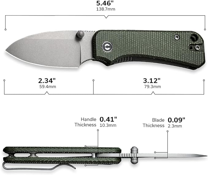 CIVIVI Baby Banter Pocket Knife for EDC, Ben Petersen Folding Knife with 2.34 in Nitro V Blade Green Micarta Handle, Titanium Thumb Stud Opener C19068SB-1(Green)