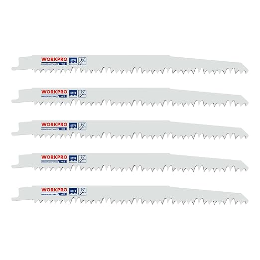 WORKPRO 5-Piece 9-Inch Wood Pruning Reciprocating Saw Blade Set, 5TPI, CR-V Steel Saw Blade Kit for Bosch, Black & Decker, Makita, Dewalt