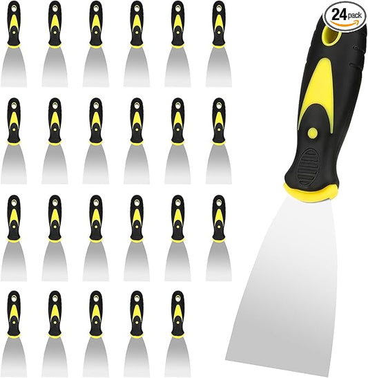 SHEUTSAN 24pcs 3 Inch Putty Spatula Knife, Stainless Steel Spackle Knives with Plastic Handle, Metal Putty Scraper for Drywall Finishing, Wallpaper