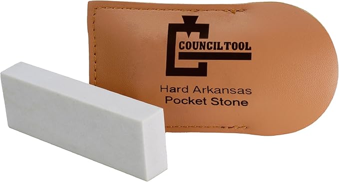 COUNCIL TOOL Pocket Sharpening Stone - 1000 Grit Sharpening Stone with Hard Grit & Leather Pouch, Made in the USA - 80-HD