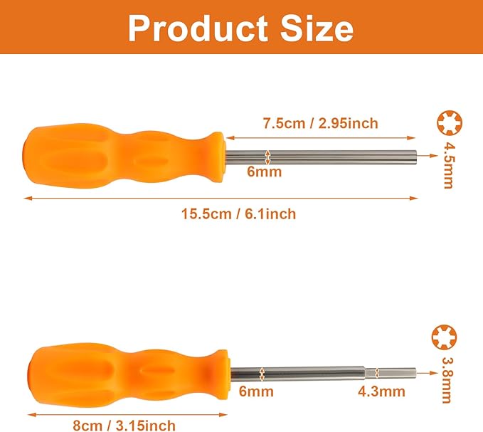 3.8mm and 4.5mm Gamebit Screwdriver Set, Security Screwdriver Bits for Opening Nintendo, Sega Consoles and Game Cartridges (Orange)