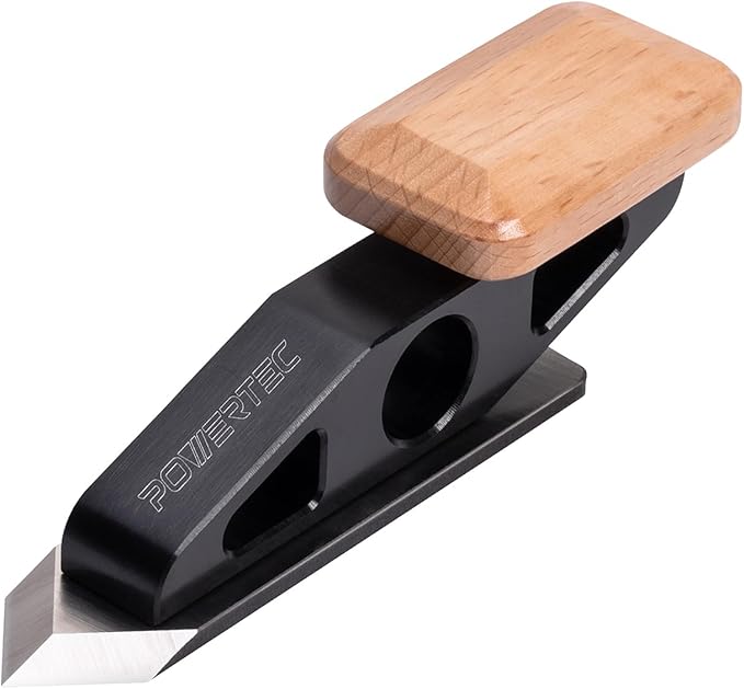 POWERTEC Chisel Plane with Spear Point Blade – Compact Edge Trimming Tool for Woodworking, Plug Trimming, Corner and Joinery Cleanup – Includes Wrench (72163)