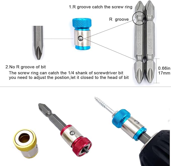 6 Pieces Magnetic Screw Ring With 2 Pieces Ph2 Screwdriver Bit Set,Magnetizer Screw Removable For 1/4 Inch/6.35mm Hex Screwdriver and Power Bits (MIX)