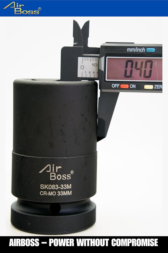 AirBoss 33MM 1" Drive CR-MO Steel DEEP 6 Point Radius Corner Design Chamfered Opening 1" Impact Socket