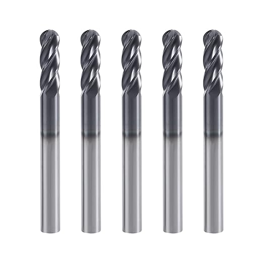 XYunEnZ ISB 4Flutes Carbide Ball Nose end Mill - Micro Grain Carbide End Mill for Alloy Steels/Hardened Steels(5,3/8)