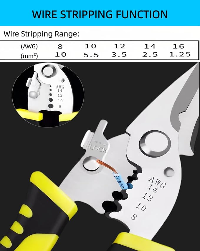 Scissors All Purpose Heavy Duty - Electrician Scissors for Cutting/Stripping Wires - Sharp Shears With Serrated Blades - Utility Snips Easy Cutting Carpet/Cardboard/Wires/Leather/Fabric (7.68In)