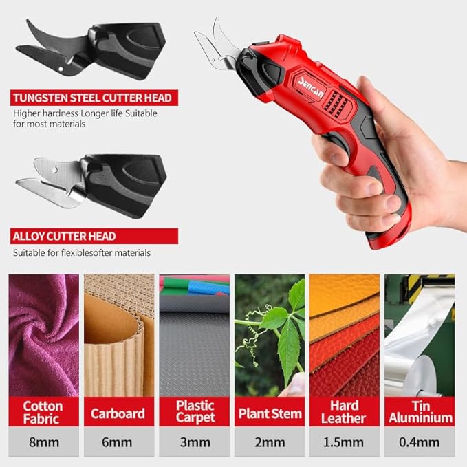 Electric Scissors for Cutting Fabric, Cardboard & Plastic, Sewing Crafting Cardboard Heavy Duty Cordless Shears Cutting Tool with 2 Replacement Blades