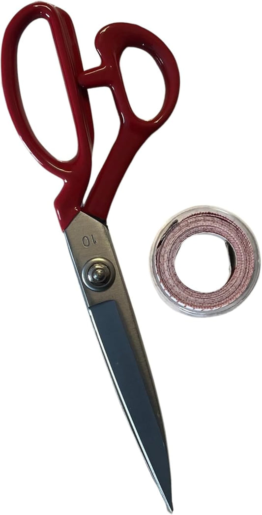 Professional Fabric Scissors & Small | Heavy Duty Sewing Scissor with High Carbon Steel Blade (Red with Tape Measure, 8")