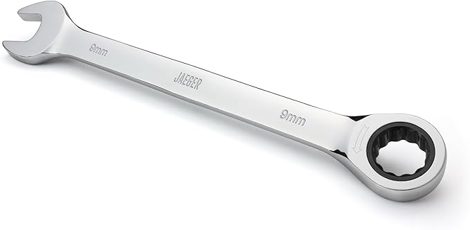 Jaeger 9 mm Ratchet Combination Wrench with Precision Movement and Hardened, Polished Steel for Projects with Metric Tight Spaces