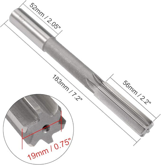 uxcell Chucking Reamer 19mm, H7 HSS Lathe Machine Reamer 6 Straight Flutes, Round Shank Milling Cutting Tool, Metric Reaming Drill Bit for Stainless Steel Metal Hole