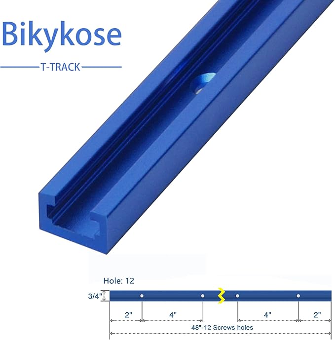 2Pcs 48" T-Tracks Accessories for Woodworking with Screws, Aluminum Alloy Woodworking Tools Double Cut Profile Universal T-Tracks with Predrilled Mounting Holes (Anodized Blue)