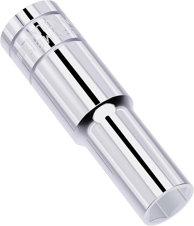 12mm Deep Socket, 1/2 Inch Drive, 6 Point, Metric, Heat Treated CR-V Steel Sockets, Full Polishing, 3.1 Inch Length(1 PC)