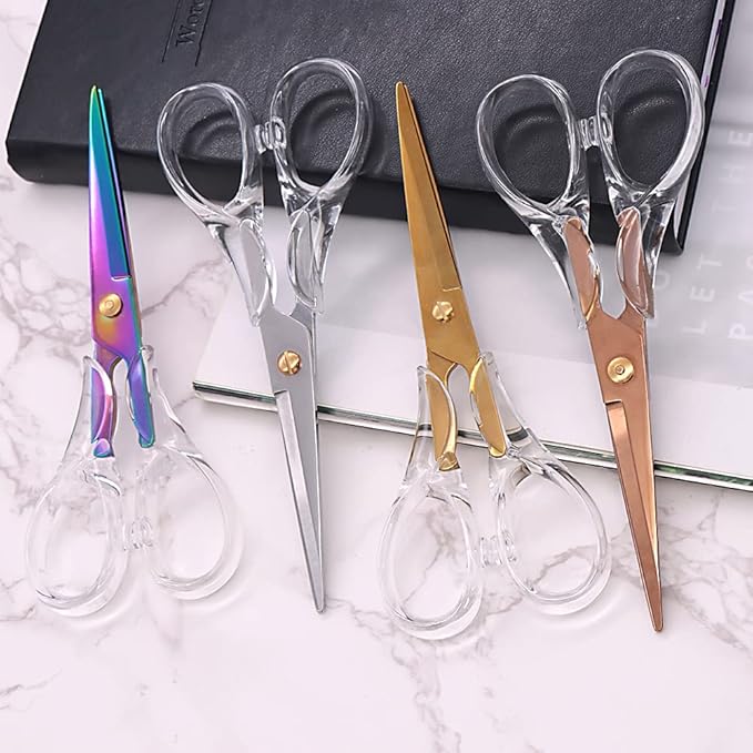 6.5" Silver Scissors Clear Round Acrylic Office All Purpose Scissors Professional Fabric Dressmaker Shears for Cutting Fabric Cloth Leather Canvas Papers (Silver)