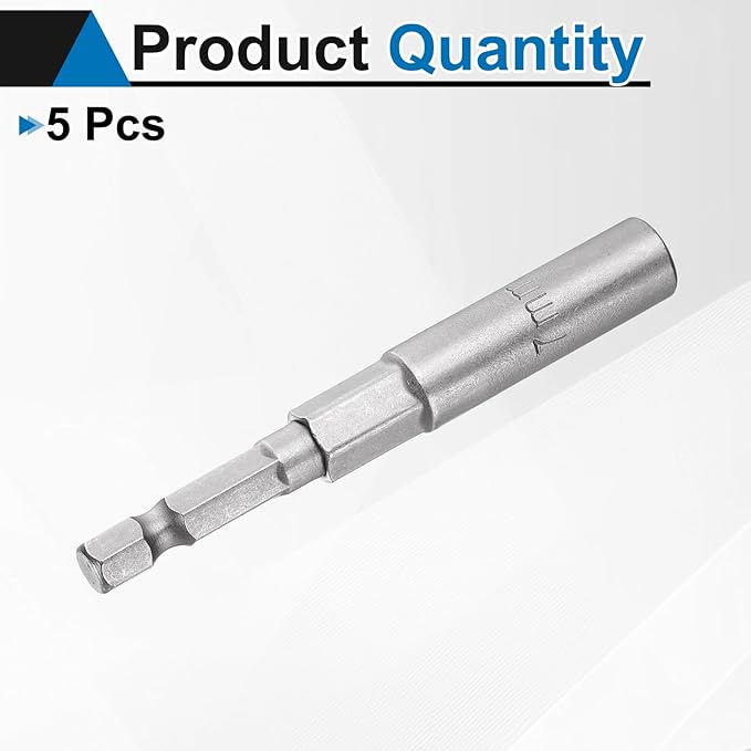 HARFINGTON 5pcs Nut Driver Drill Bit 7mm Metric Socket 1/4" Hex Shank 3.15" (80mm) Long 6-Point Sockets Quick Change CR-V Steel Bolt Setters for Power Drill Drivers
