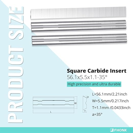 56.1mm Carbide Hand Planer Replacement Blades, for Woodturning Replacement Cutter Knives, for Craftsman, Bosch, Milwaukee, Makita, DeWalt, Ryobi 2-1/5 Planer (56.1x5.5x1.1-35°) (2, 56.1x5.5x1.1-35°)