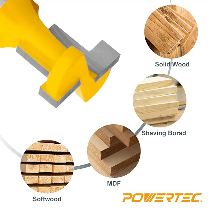 POWERTEC T Track Router Bit, Tungsten Carbide Tipped Router Bit, 1/2" Shank, 5/8" Dia., Slatwall, T Slot for Picture Frames, Compatible with 1/4" & 5/16" T Track Bolts (73025)