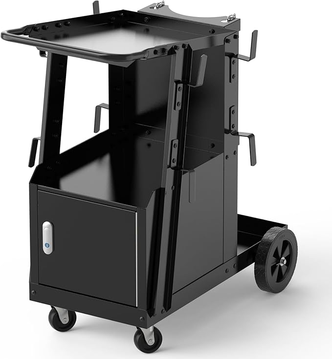 YESWELDER Welding Cart with Large Capacity Lockable Cabinet, for MIG/TIG/Stick Welders and Plasma Cutters, Heavy Duty 360째 Swivel Wheels Welding Trolley