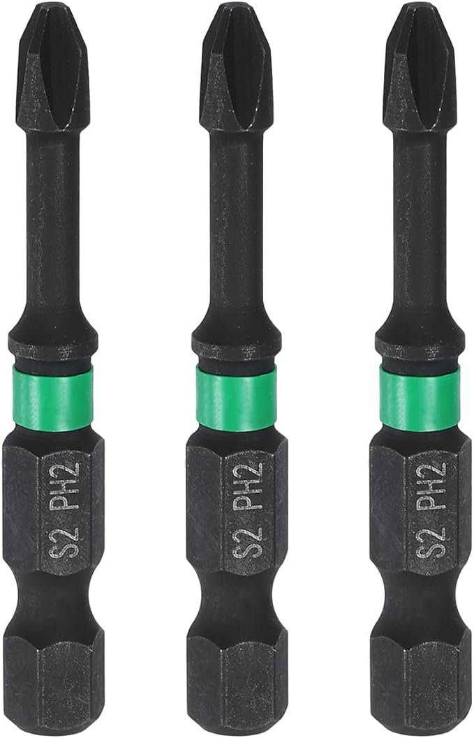 HARFINGTON 3pcs #2 Impact Phillips Screwdriver Bit PH2 1/4" Hex Shank 2" (50mm) Long 0.14" Rod Magnetic Cross Head Drill Bits S2 Steel Industrial Screw Driver for Impact Power Drivers