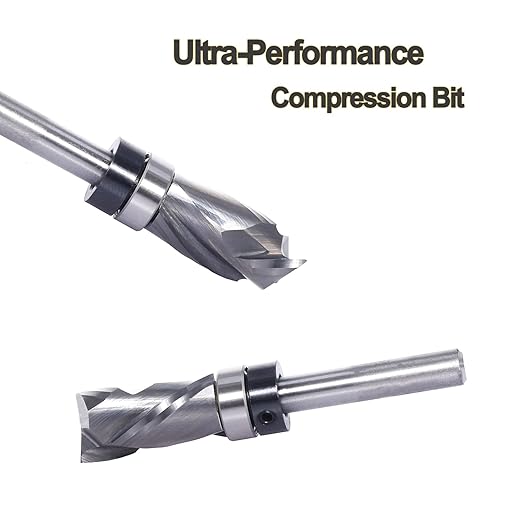 Compression Top Bearing Flush Trim Router Bit 1/4 Shank - 1/2" Cutting Dia, 1" Cut Height, Carbide Spiral Up-Down Pattern Template Flush Cut Router Bit, for Wood Trimming