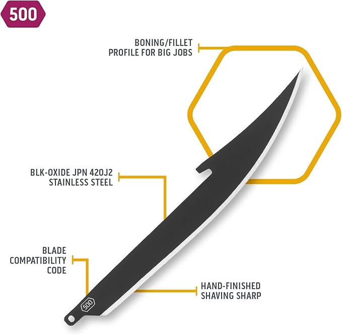 OUTDOOR EDGE 5" Replacable Combo Blade Pack - 6 Stainless Boning/Fillet & 6 Black Boning/Fillet Blades, Great for Boning and Filleting Fish & Deer