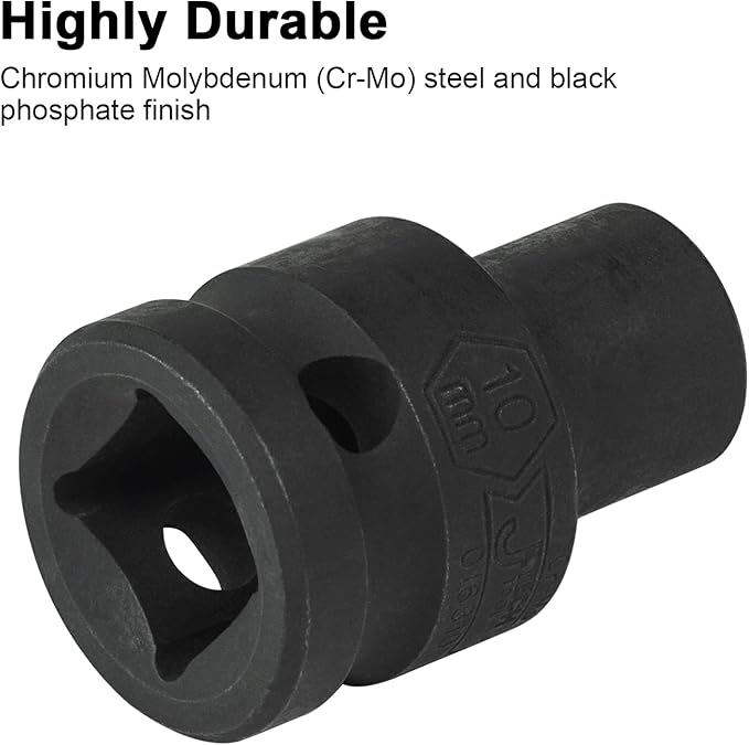 JETECH 1/2 Inch Drive 10mm Standard Impact Socket, Chrome Molybdenum Alloy Steel, 6-Point Design, Metric