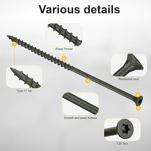 Wood Screws #10 x 5?쇺? T25 Star Torx Drive Flat Head Deck Screws, Green, 42Pcs (1lb)