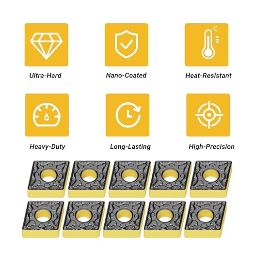 Carbide Inserts CNMG432 CNMG120408 10-Pack, CNC Turning Tool for Steel Metal Cutting, Semi-Finishing Chipbreaker, High Precision CNC Lathe Inserts