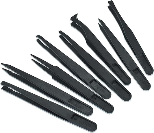 8Pcs ESD Plastic Tweezers Set Precision Tweezers Set 竊똍on-magnetic and Anti-Static Carbon fiber Tweezer Kits竊똣or Craft,Electronics Repair,jewelry,Laboratory Work,And Used Etc