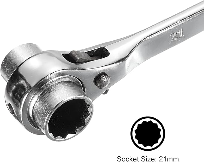 uxcell 19 x 21mm 12-Point Scaffold Podger Ratchet Spanner Ratcheting Socket Wrench Tool (Silver Tone) 2pcs