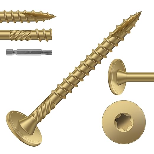 #14 x 2 Inch Outdoor Structural Wood Deck Screws (40Pcs/1lb), Carbon Steel, Tan, Flat Head, Rust Resistant Epoxy Coated, T30 Star Bit