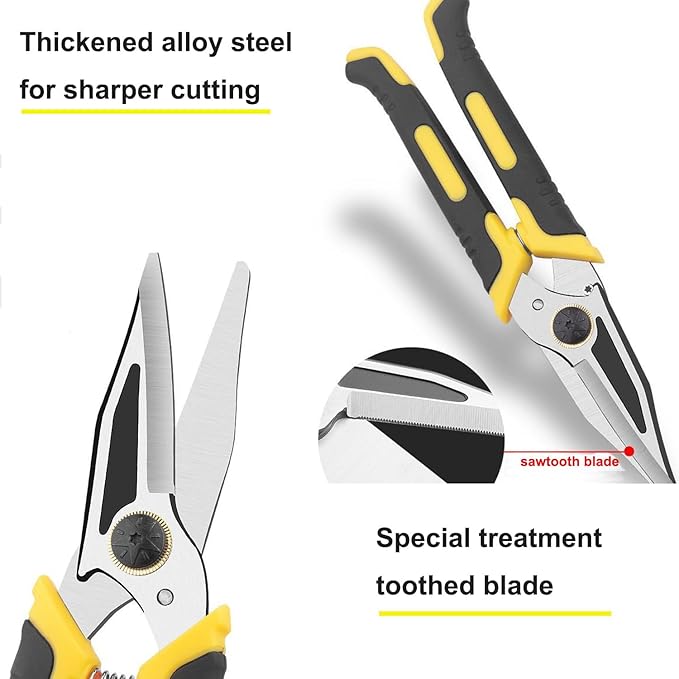 9 Inch Aviation Tin Snips Heavy Duty Shears Straight Metal Cutter with Comfort Grip and Stainless Steel Blades Multifunction Cutting of Cable Wires,Thin Iron,Cardboard etc