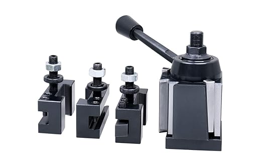 Accusize Industrial Tools Axa 4 Pc Wedge Type Quick Change Tool Post Set for Lathe Swing 6'' - 12'' with 1/2'' M35 Square Lathe Bit, 0251-0155