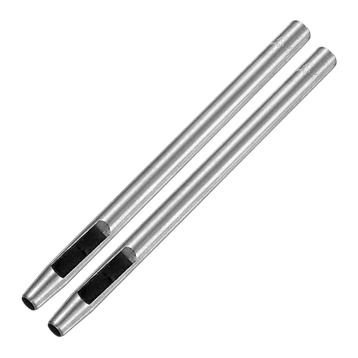 4MM Leather Hole Punch Tool [2PCS] - Metal Round Belt Hole Puncher Use for Leather Working & Belts & Watch Band & Paper & Plastic - [Silver Tone] Round Hollow Tools