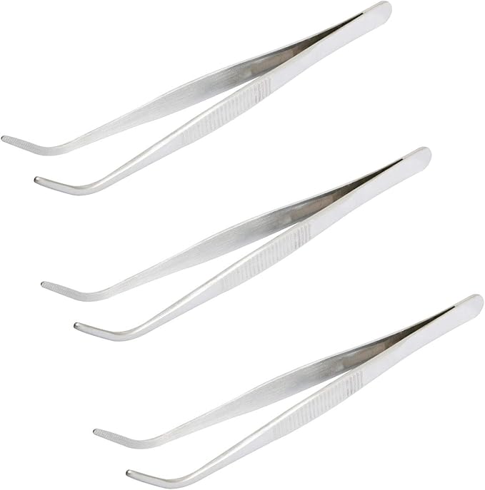 Aoje-Link 304 Stainless Steel Tweezers with Curved Serrated Tip Sewing Machine Electronic Repair Tweezers Pliers Multi-Purpose Tweezers Tool Pliers Silver 3pcs